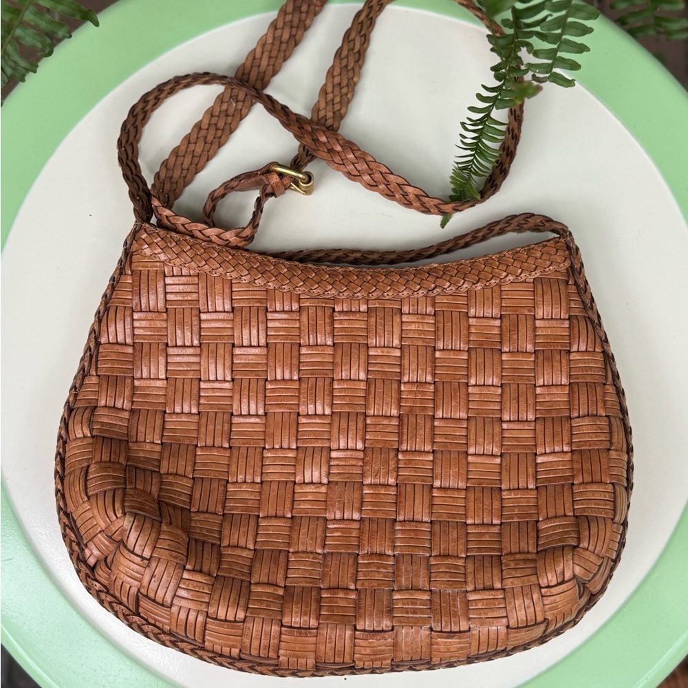 Vintage CEM Woven Brown Tan Leather Shoulder Bag Epic Purse Western Cowgirl